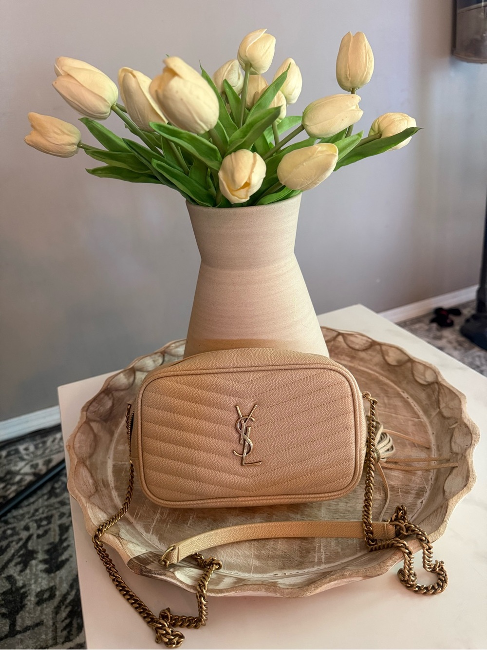 Saint Laurent Beige Quilted Lou Camera Bag with Gold Hardware - Picture 1 of 2